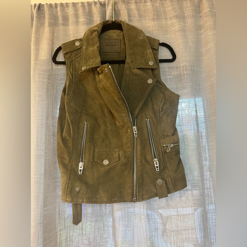 Blank NYC Suede Leather Motorcycle "Moto" Style Jacket Vest Olive Green